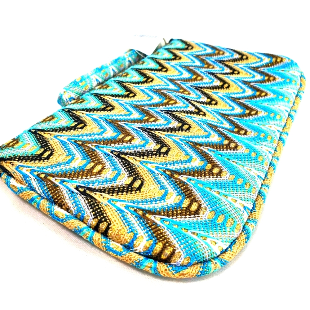 NWT! Icing Blue and Gold Curved Chevron Wristlet
